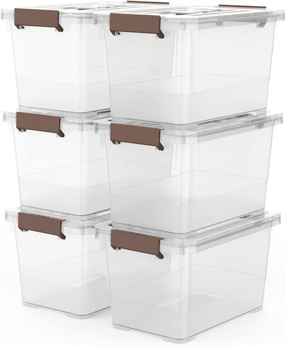 6-Pack Clear 7-Quart Stackable Storage Bins with Lids and Latching Handles