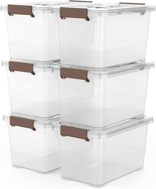 6-Pack Clear 7-Quart Stackable Storage Bins with Lids and Latching Handles