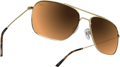Navigator Amber Gold Polarized Sunglasses – Stainless Steel Unisex Classic Eyewear