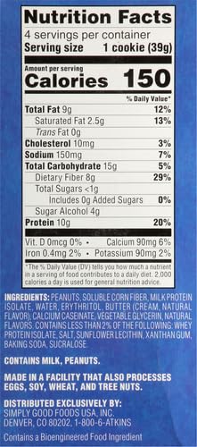Peanut Butter High-Protein Cookies – Keto-Friendly, 3g Net Carbs, 1g Sugar, Low-Carb Snacks (4 Count)