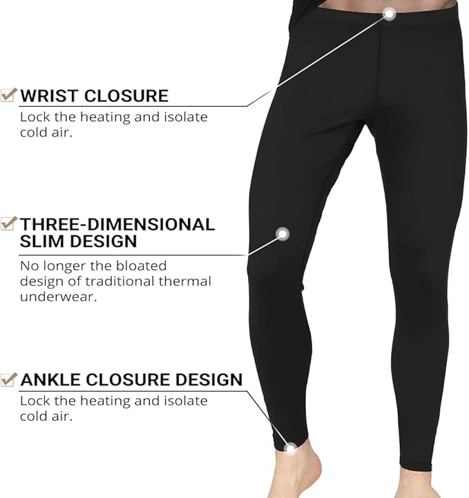 Men’s Thermal Underwear Set – Fleece-Lined Long Johns for Skiing & Winter Hunting