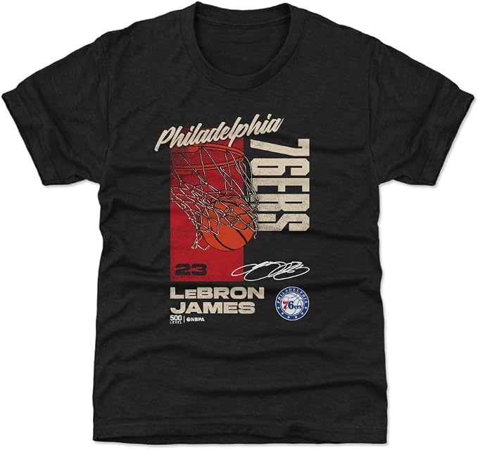 LeBron James Philadelphia 76ers All Net Youth T-Shirt – Kids Basketball Graphic Tee, Royal Blue & Black, Ages 4–16