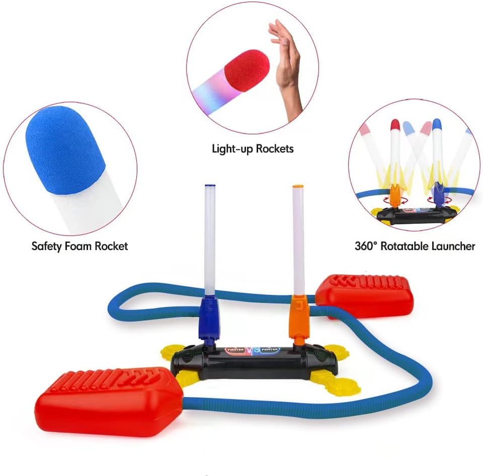 Duel Foam Rocket Launcher – Outdoor Jump Rocket Game with 8 Flashing Rockets (Ages 5–8)