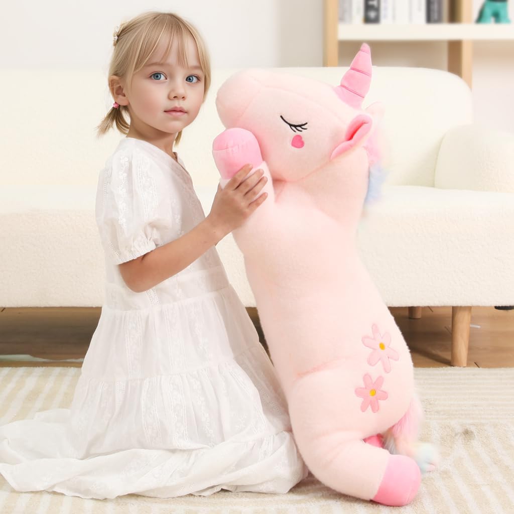 32" Jumbo Pink Unicorn Plush Toy – Soft Body Pillow Pet for Kids