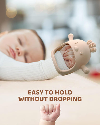 2-Pack Baby Teething Mittens – BPA-Free Silicone Anti-Drop Wrist Teethers (Ginger & Caramel, 3+ Months)
