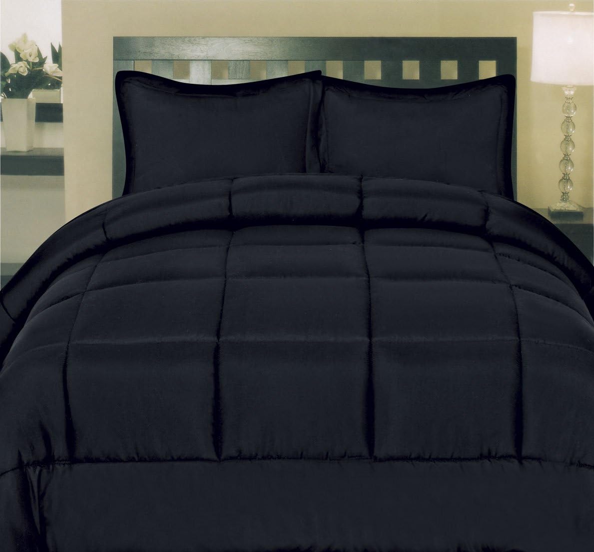 5-Piece Twin Comforter Set – All-Season Down Alternative with Microfiber Sheets (Black)