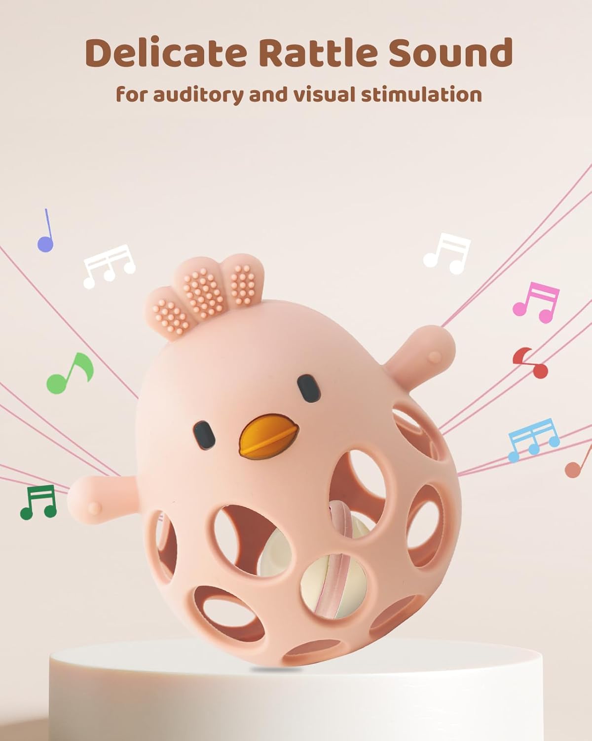 2-in-1 Pink Baby Teething Rattle – Food-Grade Silicone Sensory Teether (BPA-Free, 3–12 Months)