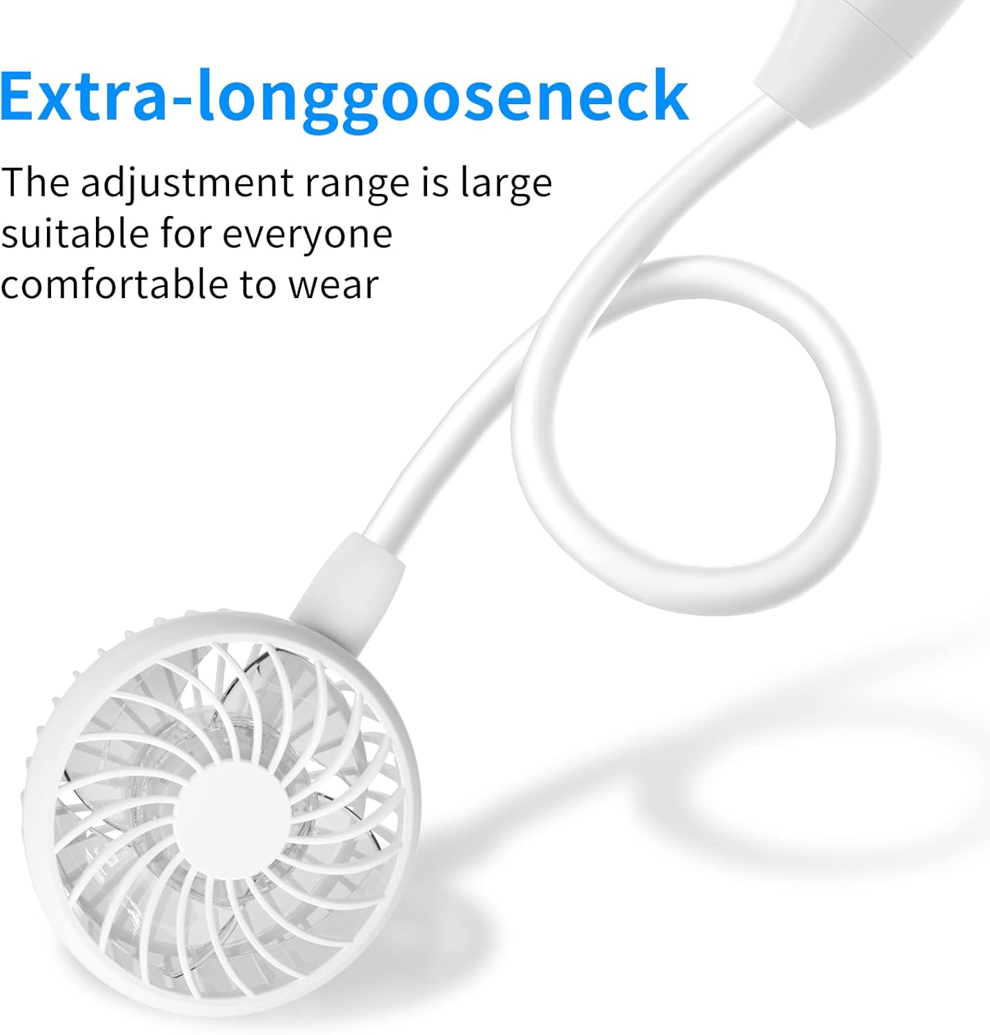 HandFan Rechargeable Neck Fan – 5000mAh Portable Fan with 6 Speeds & Flexible 360° Neck – White