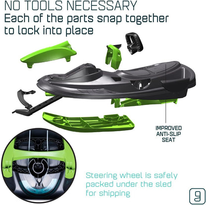Snow Sled for Kids & Adults – Toboggan with Steering Wheel, Anti-Slip Seat & Brake (Mystic Green, 260 lbs, Age 3+)