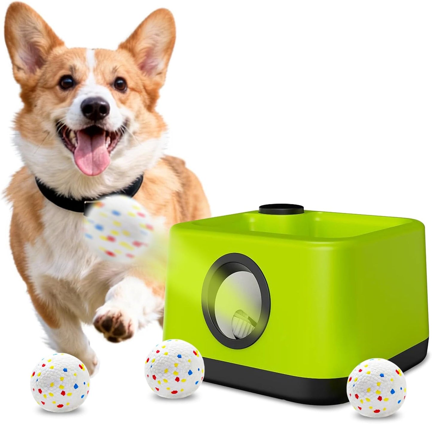 Automatic Pet Ball Launcher – Indoor & Outdoor Dog Toy with 4 Chew-Resistant Balls for Interactive Play