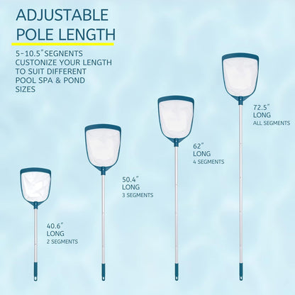 Telescopic Leaf Skimmer with Adjustable Aluminum Pole and Fine Nylon Mesh for Pools and Spas