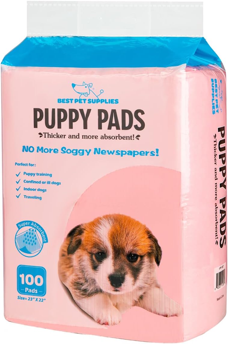 Disposable Puppy Pee Pads – Super Absorbent Dog Training Potty Pads, Baby Pink (100 Count)