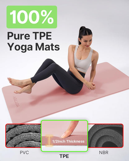 1/2-Inch Extra Thick Non-Slip Yoga Mat - Professional TPE with Carry Strap
