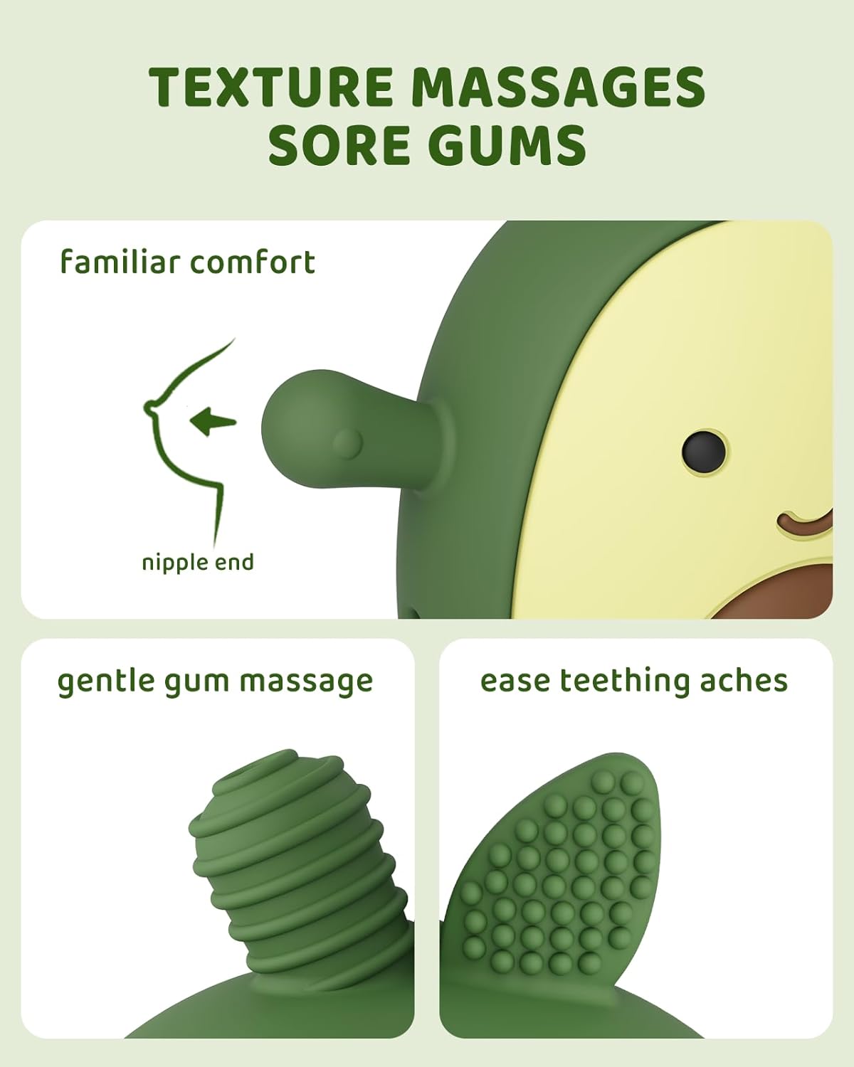 Silicone Avocado Teething Mitten – BPA-Free Anti-Drop Baby Chew Toy (3+ Months)