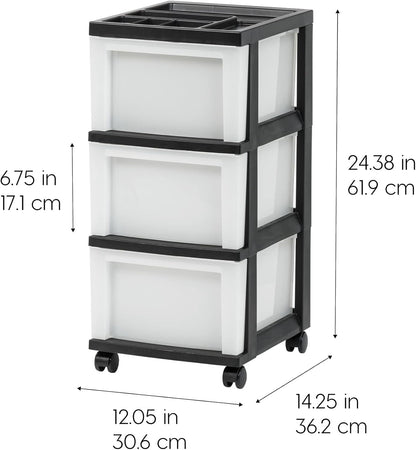 Rolling Plastic Storage Cart with Wheels – Black/Pearl