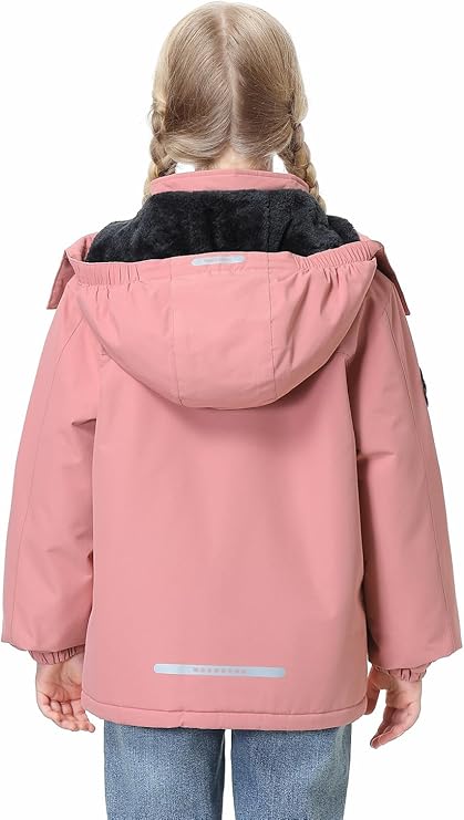 Kids’ Waterproof Ski Jacket – Pink Winter Coat with Fleece Lining & Detachable Hood