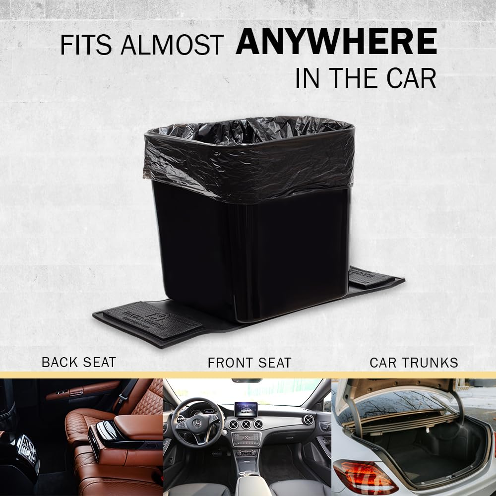 Car Trash Can with Stability Wings – Leakproof Portable Auto Garbage Bin for Cars, SUVs & Trucks – Black Large