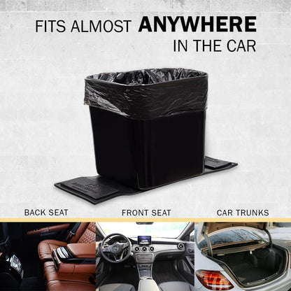 Car Trash Can with Stability Wings – Leakproof Portable Auto Garbage Bin for Cars, SUVs & Trucks – Black Large