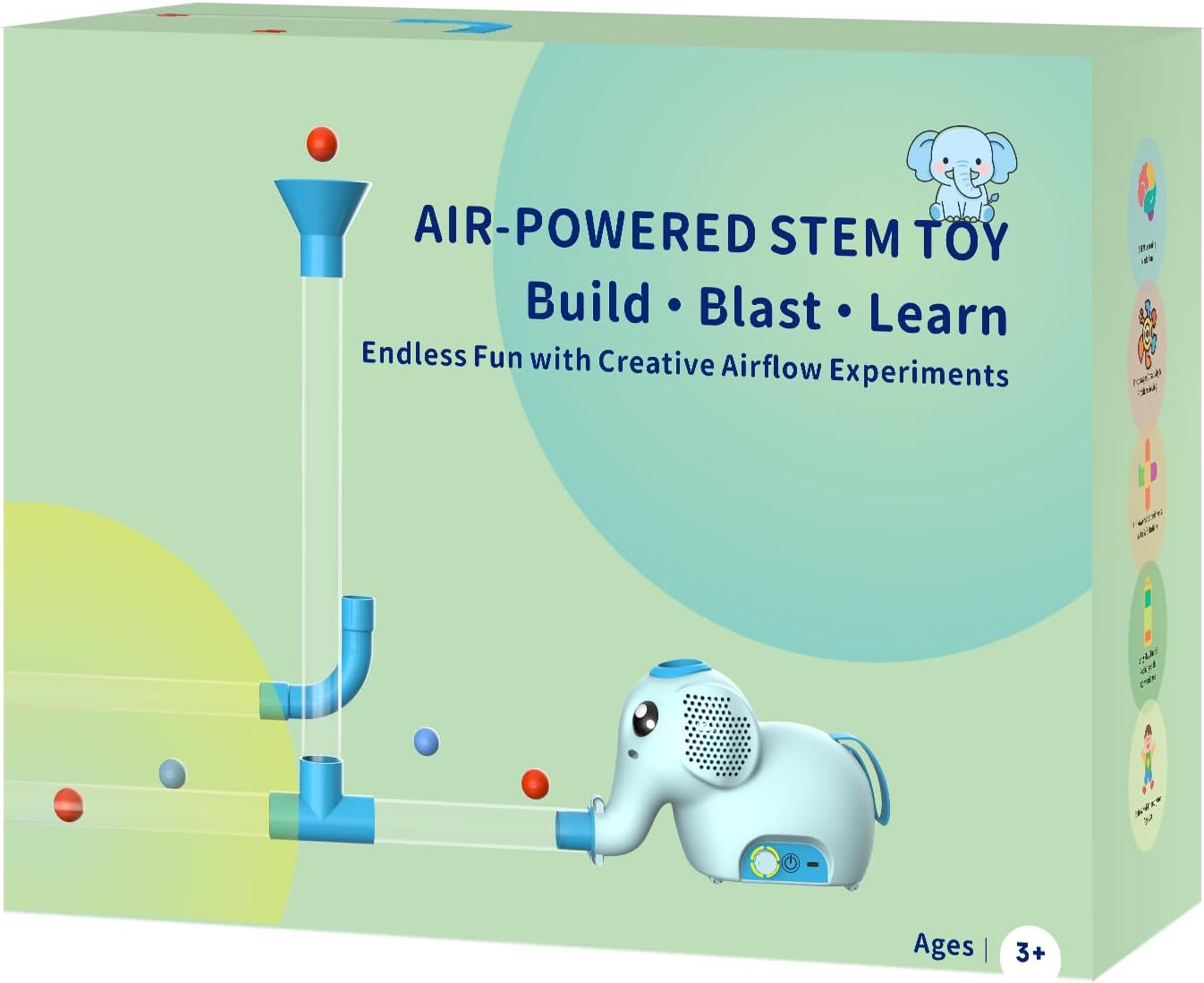 STEM Air-Powered Building Toy – Rechargeable Air Tubes & Turbine Set with 30 Foam Balls (Ages 3–8+)