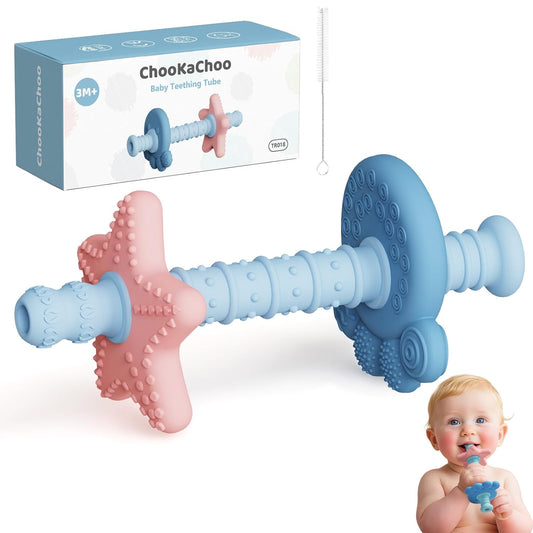 SeaBite Baby Silicone Tube Teether – BPA-Free Sensory Teething Relief (3–12 Months)