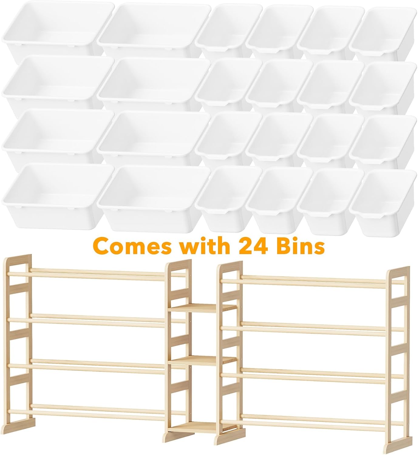 Large Toy Storage Organizer – 24 Bins & 3 Shelves Kids Toy Shelf Bookcase for Bedroom or Playroom – White