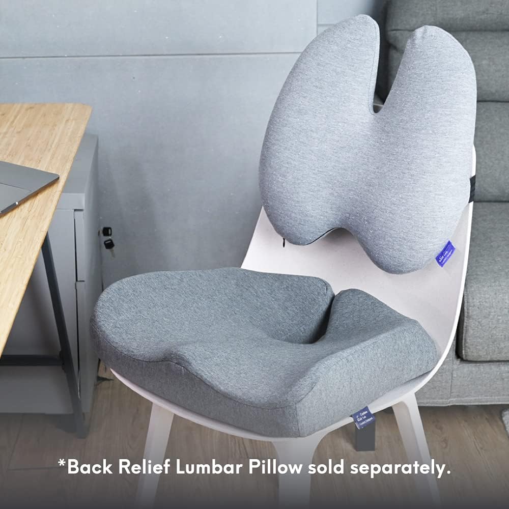 Pressure Relief Seat Cushion – Extra-Dense Memory Foam for Hip & Tailbone Support (Light Grey)