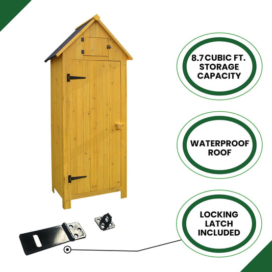 Vertical Outdoor Storage Shed with Shelf and Lock - 8.7 cu. ft. for Tools and Garden Supplies