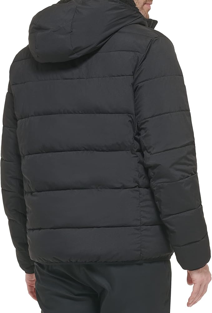 Mens Heavyweight Short Puffer, Large Black