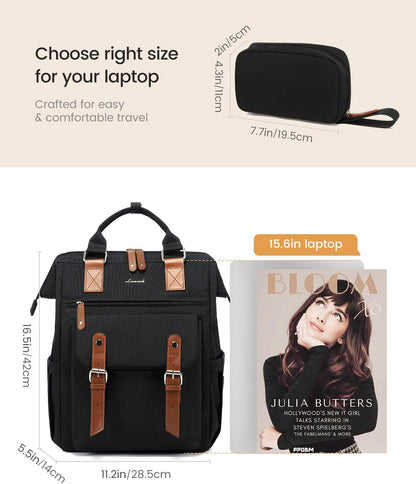 15.6 Inch Backpack for Women, School Work Travel Backpack with Purse