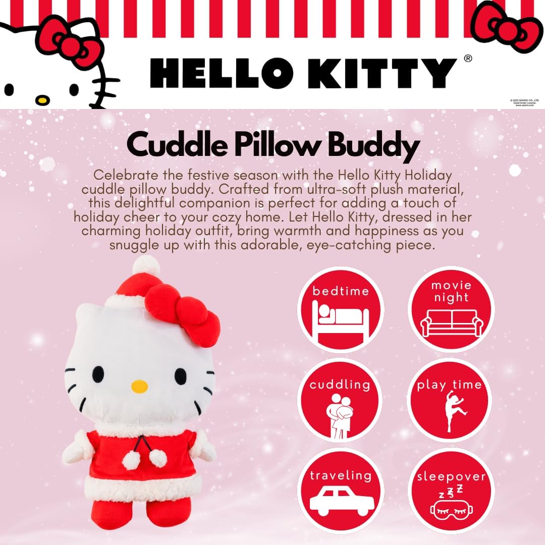 Hello Kitty Santa Holiday Cuddle Pillow Buddy - Super Soft Plush Bedding Accessory