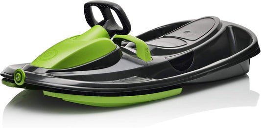Snow Sled for Kids & Adults – Toboggan with Steering Wheel, Anti-Slip Seat & Brake (Mystic Green, 260 lbs, Age 3+)