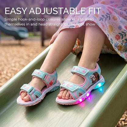 Moana LED Light-Up Sandals – Outdoor Slip-On Strap Sandals for Toddler Girls – Size 5-12 Little Kid