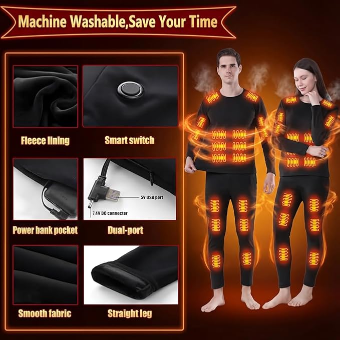 USB Heated Thermal Underwear Set – 42-Zone Intelligent Heating Top & Pants (Unisex, S–4XL)