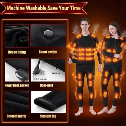 USB Heated Thermal Underwear Set – 42-Zone Intelligent Heating Top & Pants (Unisex, S–4XL)