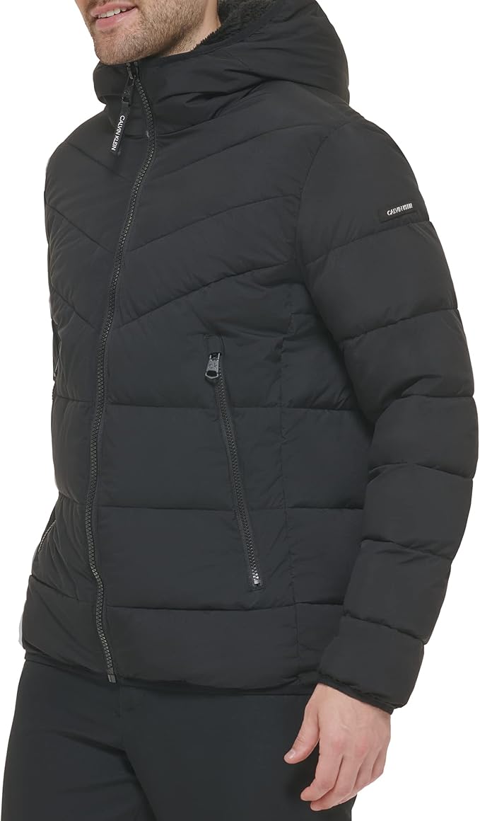 Mens Heavyweight Short Puffer, Large Black