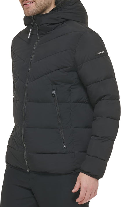 Mens Heavyweight Short Puffer, Large Black