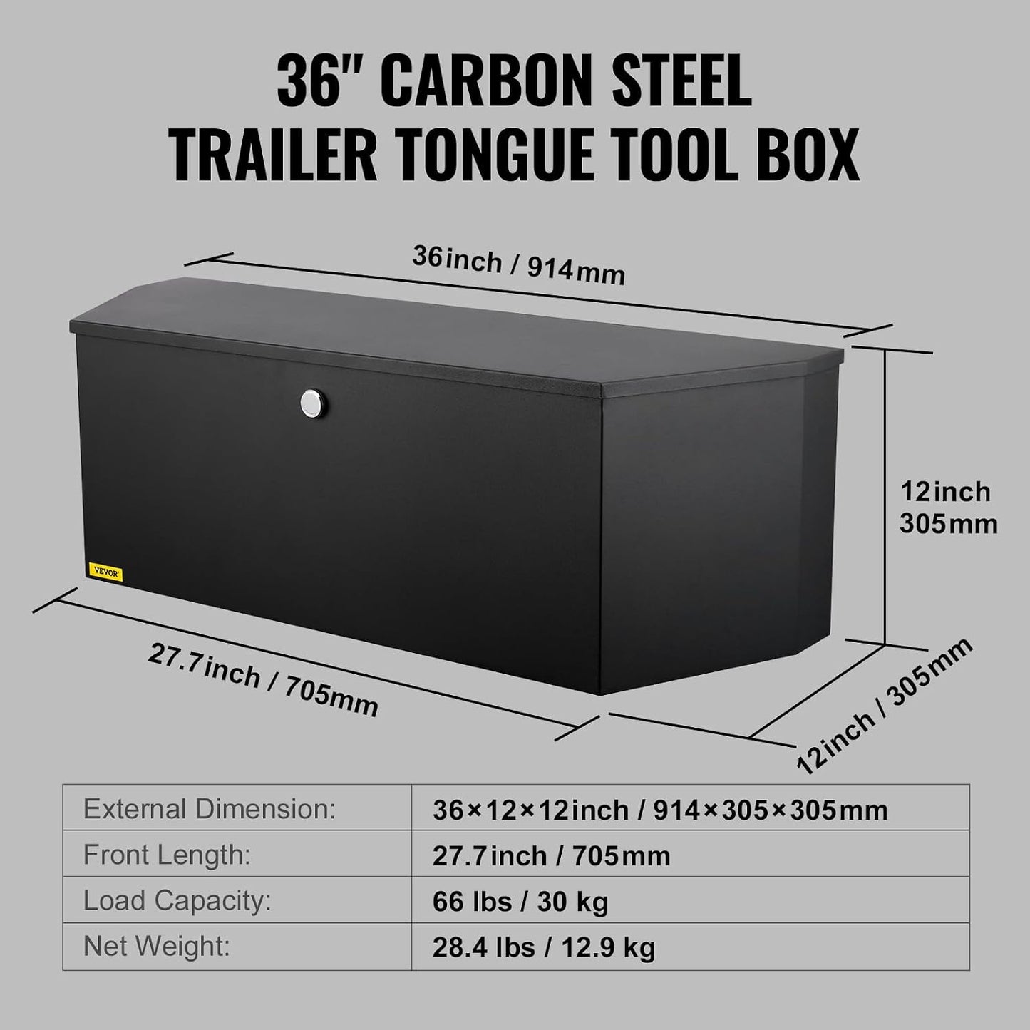 Heavy-Duty Steel Trailer Tongue Tool Box – 36" Lockable Storage Chest with Keys for Trailers, Trucks, RVs & Off-Road Vehicles