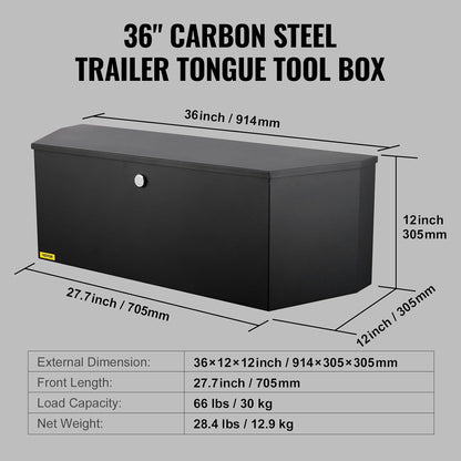 Heavy-Duty Steel Trailer Tongue Tool Box – 36" Lockable Storage Chest with Keys for Trailers, Trucks, RVs & Off-Road Vehicles