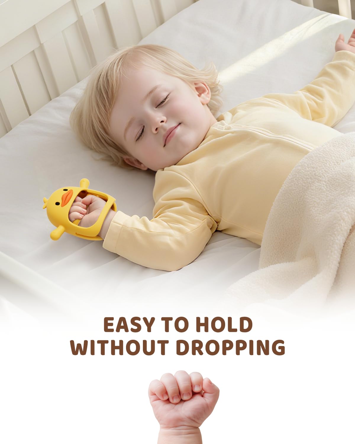 2-Pack Baby Teething Mittens – BPA-Free Silicone Anti-Drop Wrist Teethers (Duckie, 3+ Months)