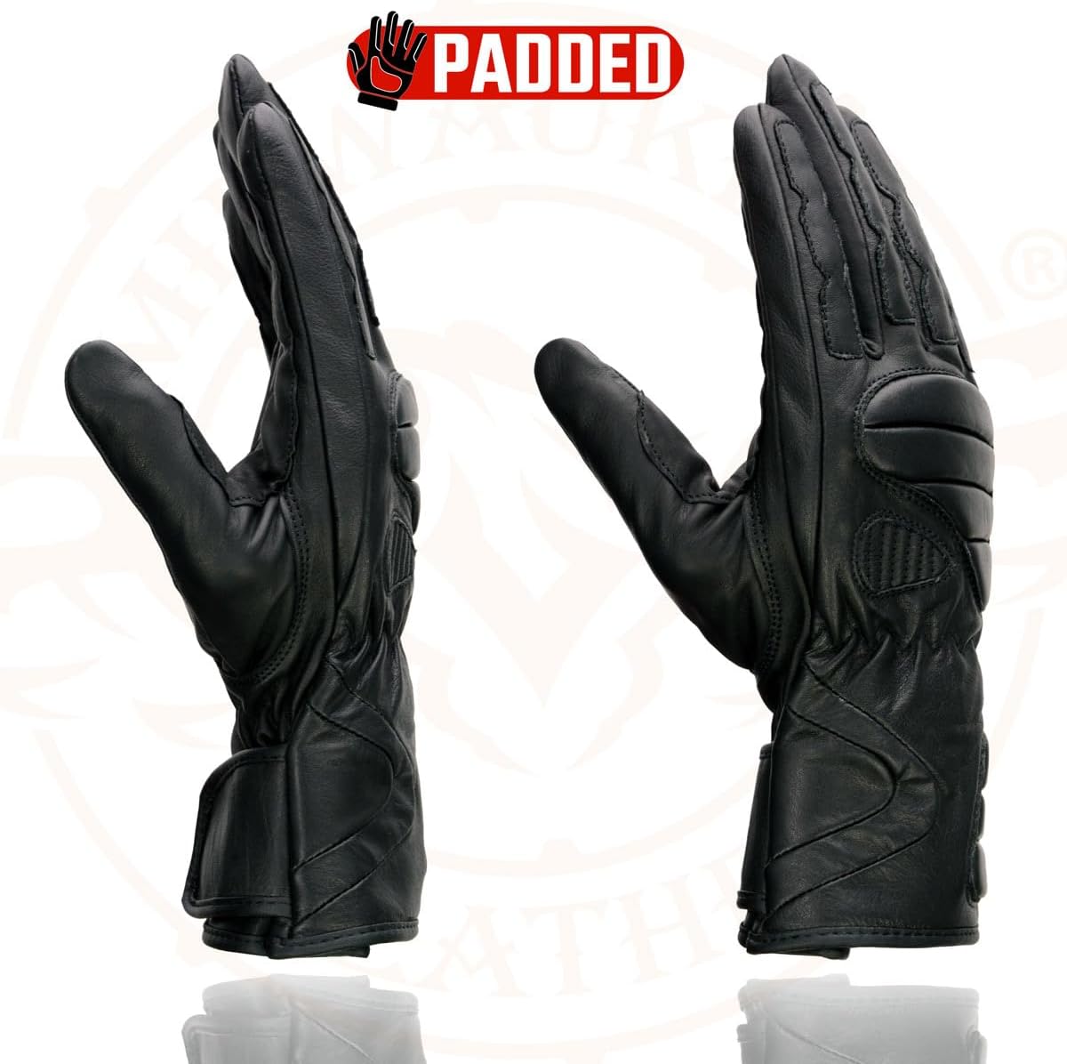 SH451 Men's Black Leather Racing Gloves with Padding