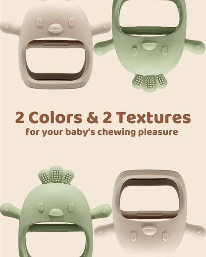 2-Pack Silicone Teething Mittens – BPA-Free Anti-Drop Baby Chew Toys (Green & Caramel, 3+ Months)