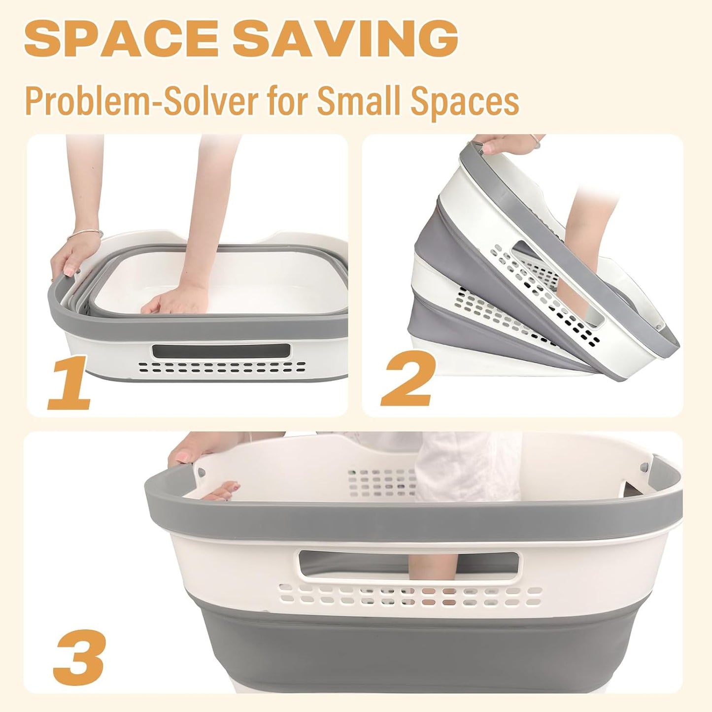 Collapsible Laundry Basket with Handles - Grey, 1 Pack