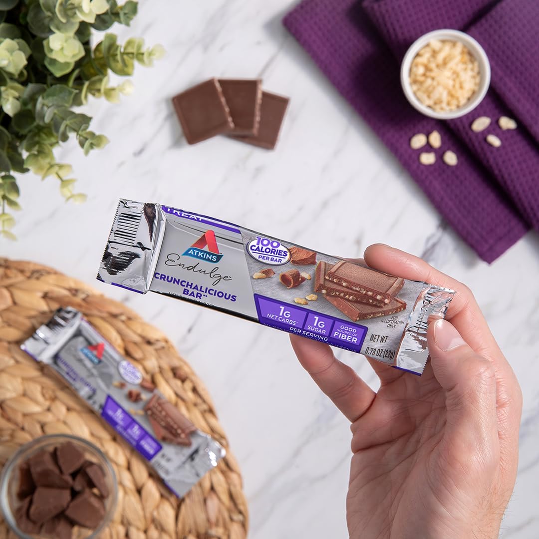 Crunchalicious Bar, 1g Net Carbs, 1g Sugar, Good Source of Fiber, 5 Count (Pack of 8)