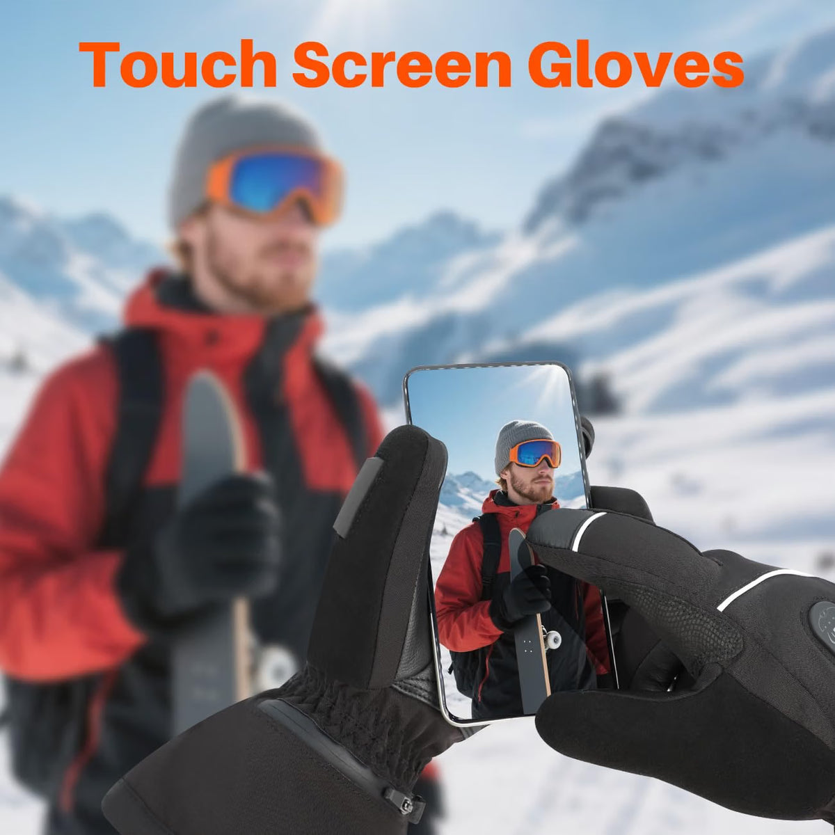 Rechargeable Heated Gloves for Men & Women – Waterproof Windproof Winter Ski Gloves with Touchscreen & 3 Heat Settings, Large