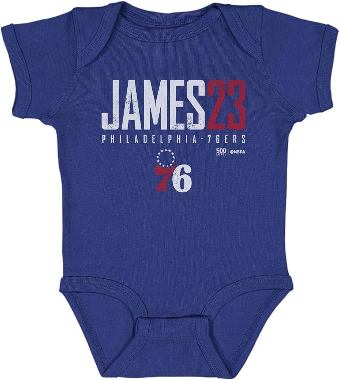 LeBron James Philadelphia 76ers Elite Infant Bodysuit – Baby One-Piece in Royal Blue, Black & Gray, Ages 6–24 Months