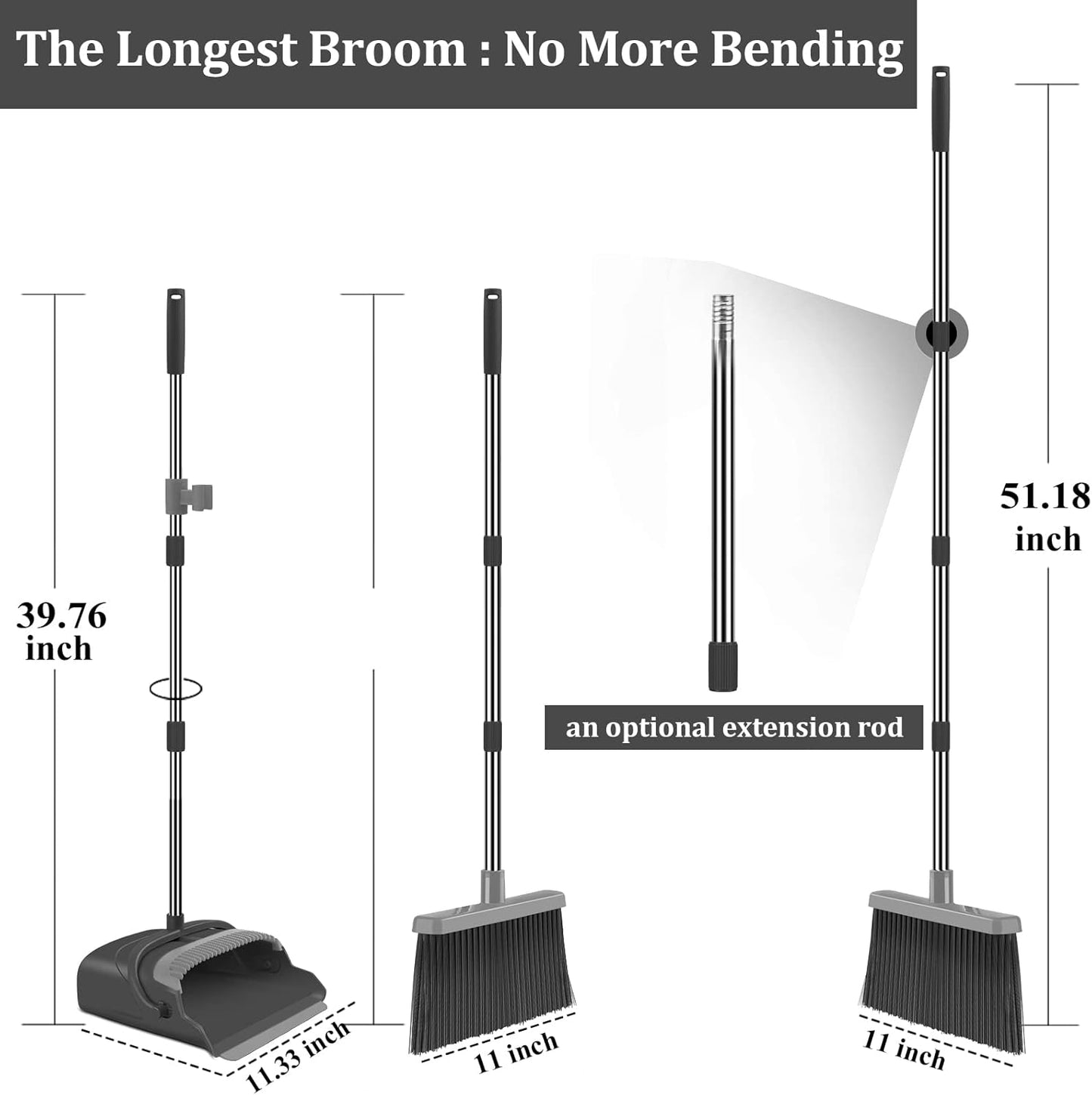 Broom and Dustpan Set for Home, Office, Indoor&Outdoor Sweeping