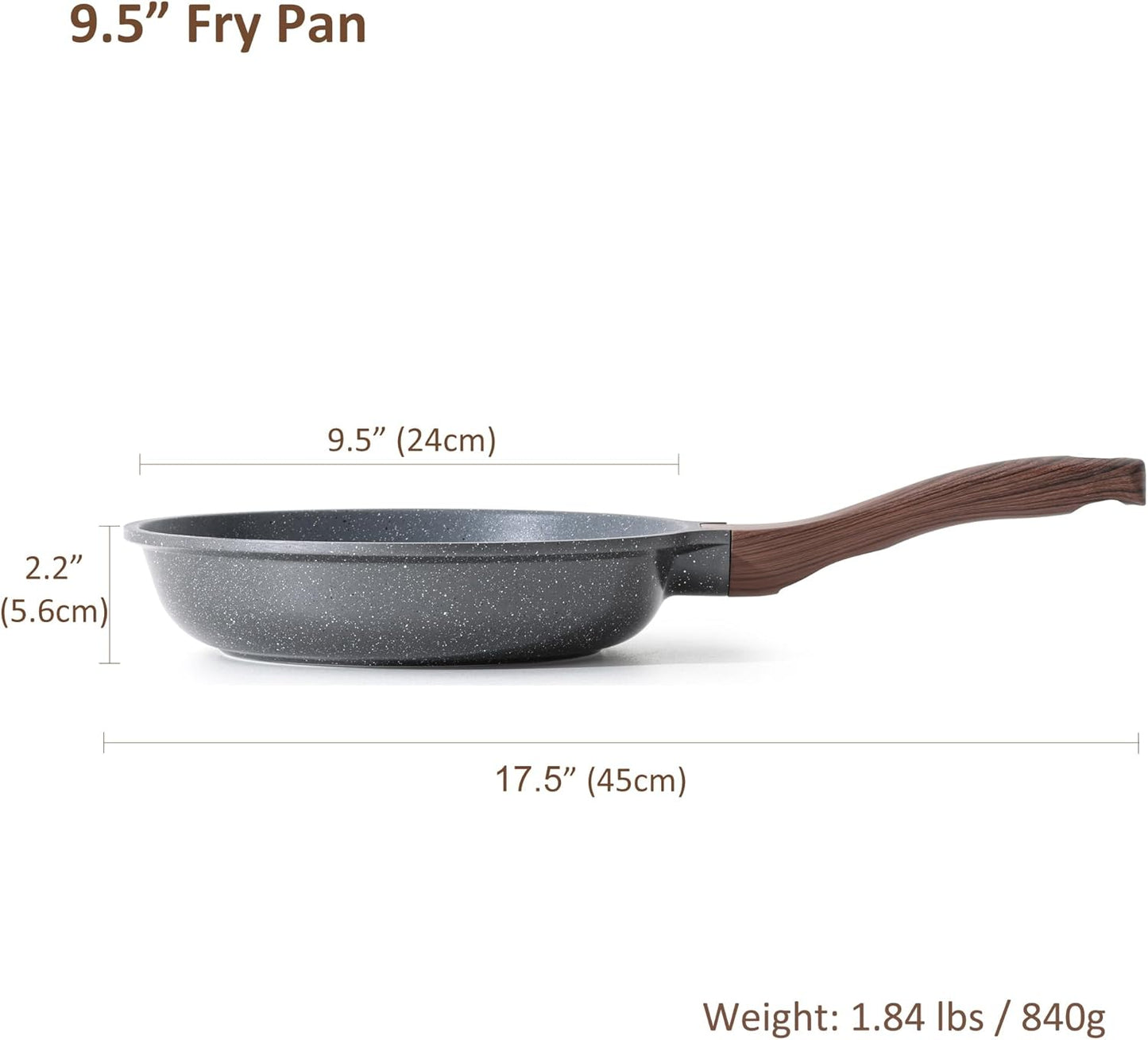 9.5-Inch Nonstick Frying Pan with Swiss Granite Coating | Healthy Stone Cookware, PFOA Free