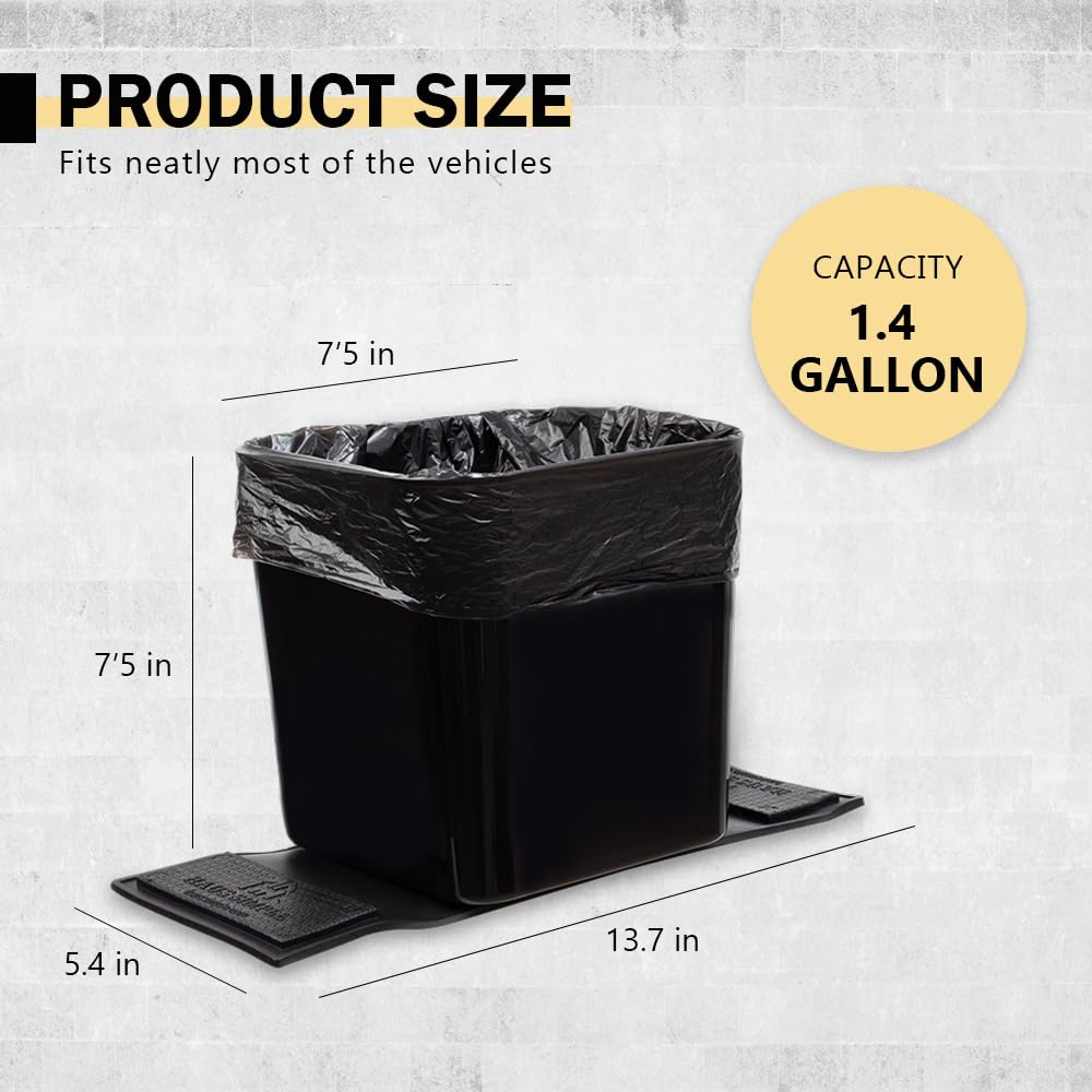 Car Trash Can with Stability Wings – Leakproof Portable Auto Garbage Bin for Cars, SUVs & Trucks – Black Large