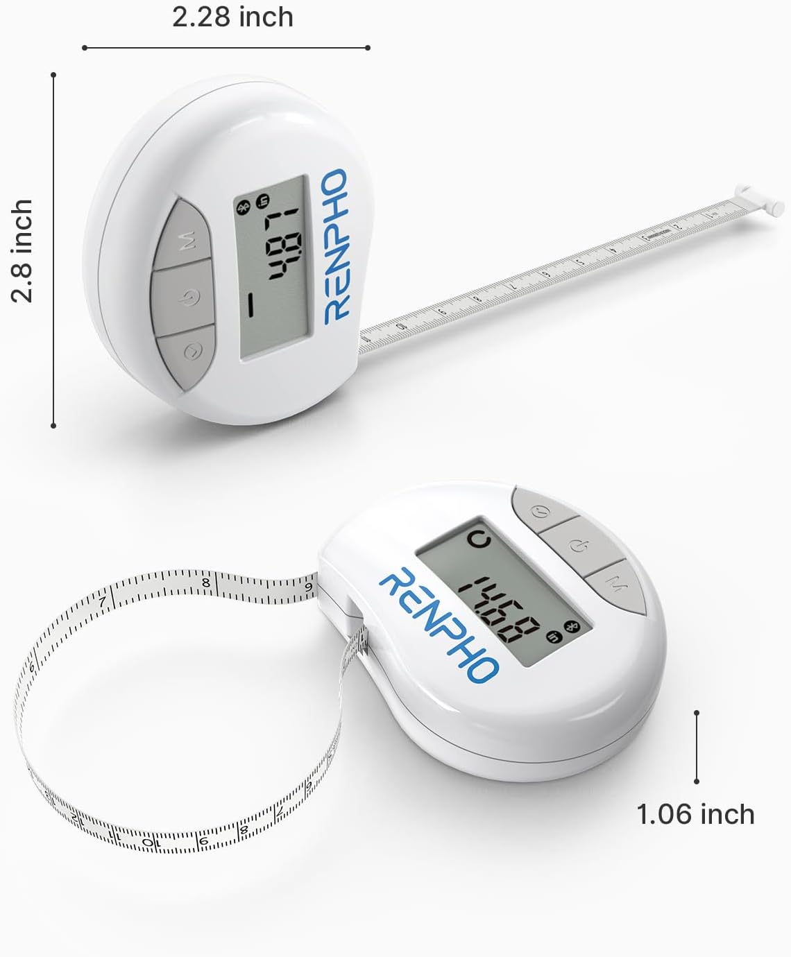 Smart Body Measuring Tape – Bluetooth Fitness Tape for Weight Loss & Muscle Tracking (60in/150cm, White)