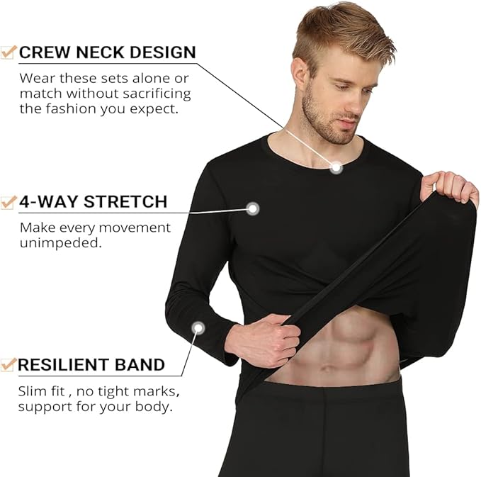 Men’s Thermal Underwear Set – Fleece-Lined Long Johns for Skiing & Winter Hunting